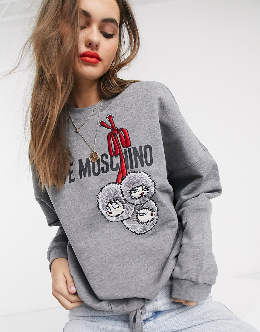 Love Moschino — Sweatshirt med print og logo-Grå