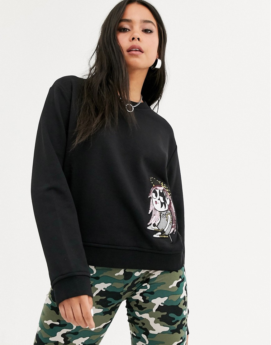 Love Moschino sweatshirt med 'punk girl' print-Sort