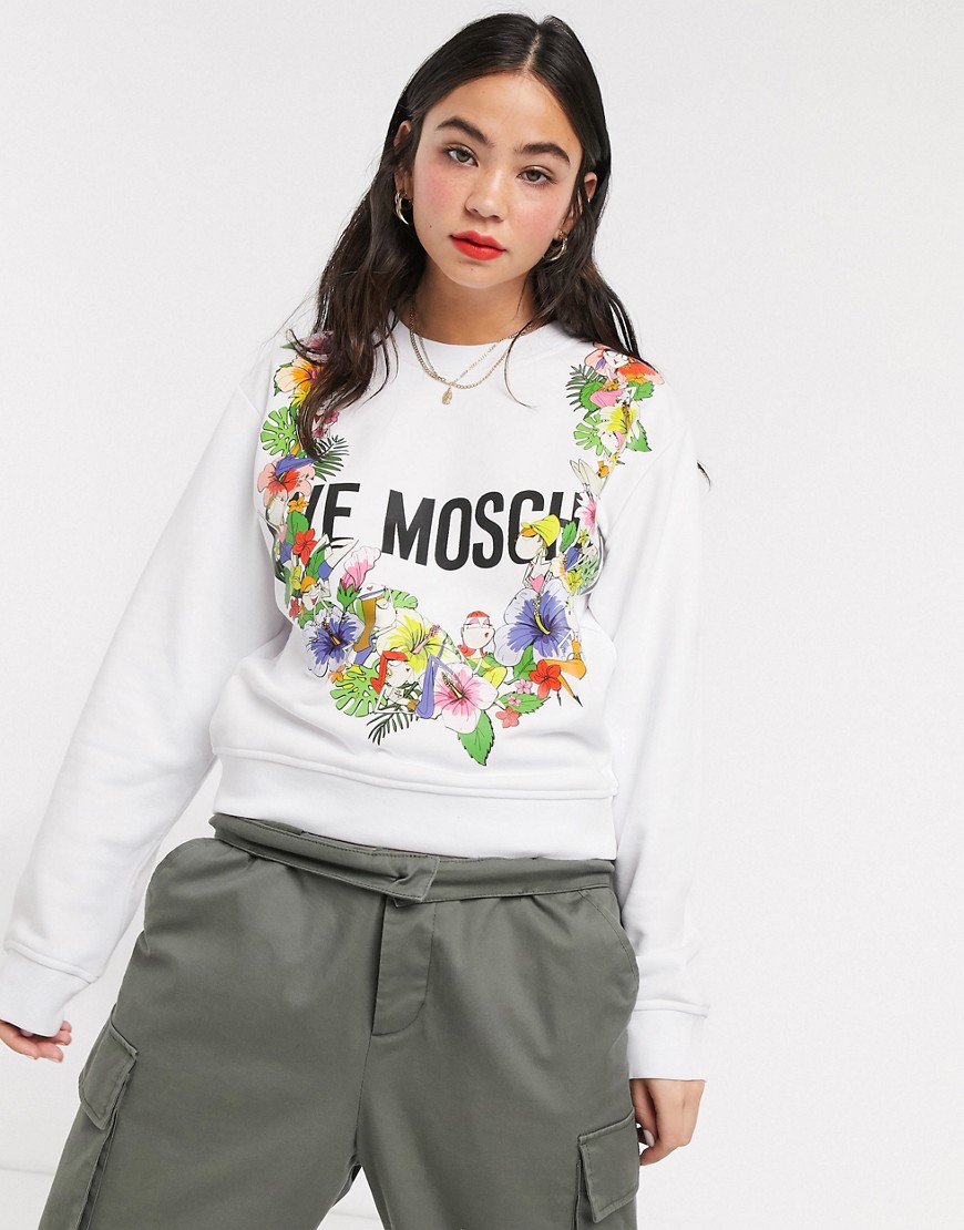 Love Moschino - Sweatshirt met slingerprint en logo-Wit