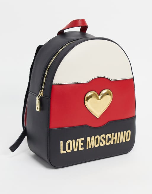 Love Moschino sweetie heart cross backpack in black ivory red mix