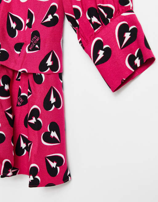 Love Moschino - Swing-kjole med hjerteprint overalt i pink, 3 af 4