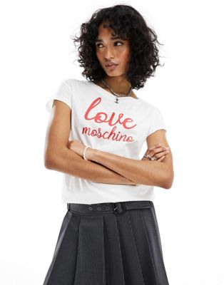 Love Moschino italic logo t shirt in white - ASOS Price Checker