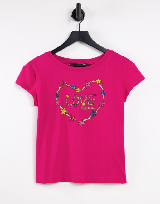 Love Moschino - T-shirt à logo imprimé cœur - Rose