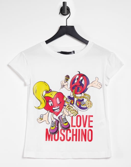 Love Moschino T Shirt A Logo Style Dessin Anime Blanc Faoswalim