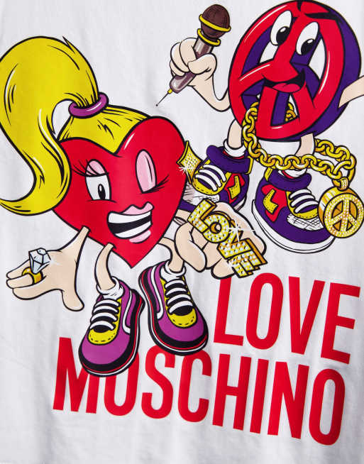 Love Moschino T Shirt A Logo Style Dessin Anime Blanc Asos