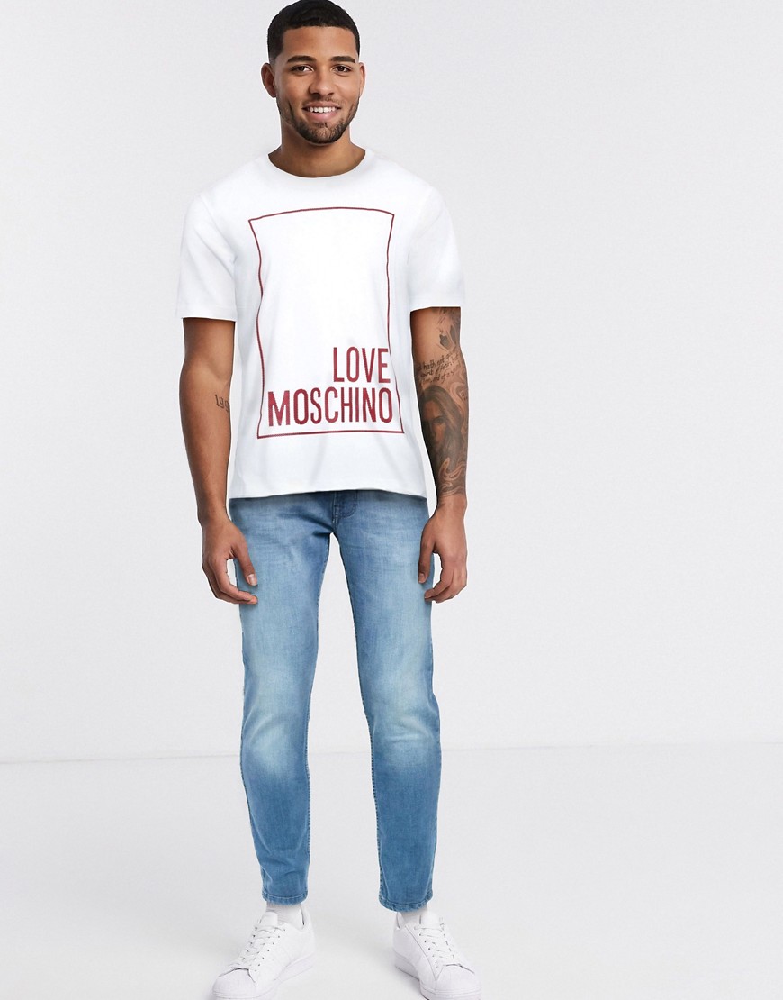 Love Moschino - T-shirt bianca con logo squadrato-Bianco