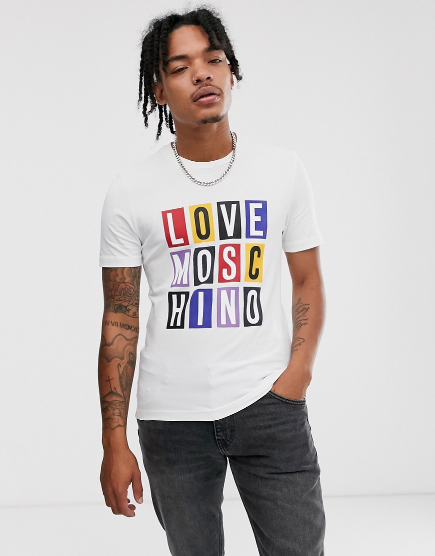 Love Moschino - T-shirt bianca con logo stampato-Bianco