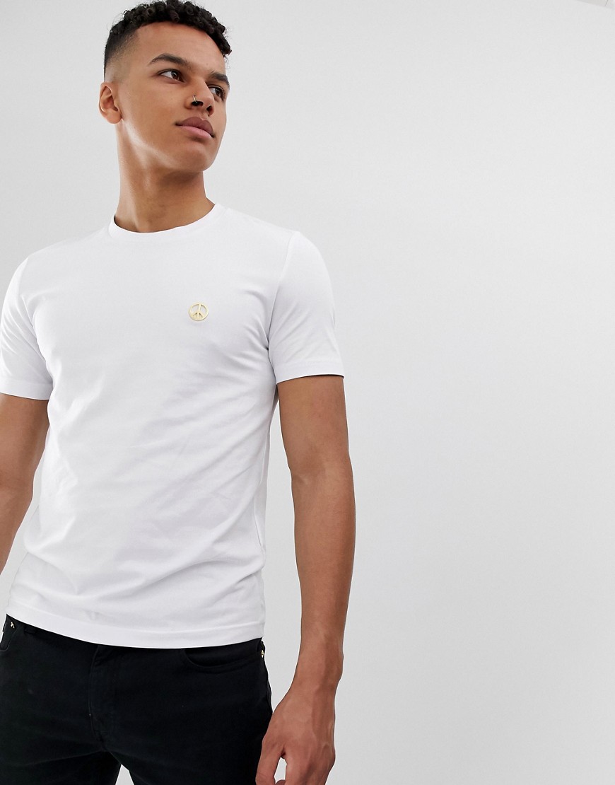 Love Moschino - T-shirt bianca con simbolo della pace-Bianco