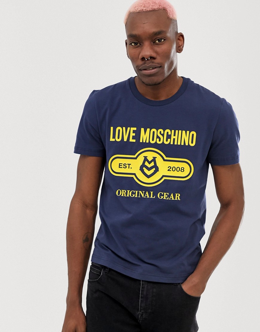 Love Moschino - T-shirt blu con logo a timbro