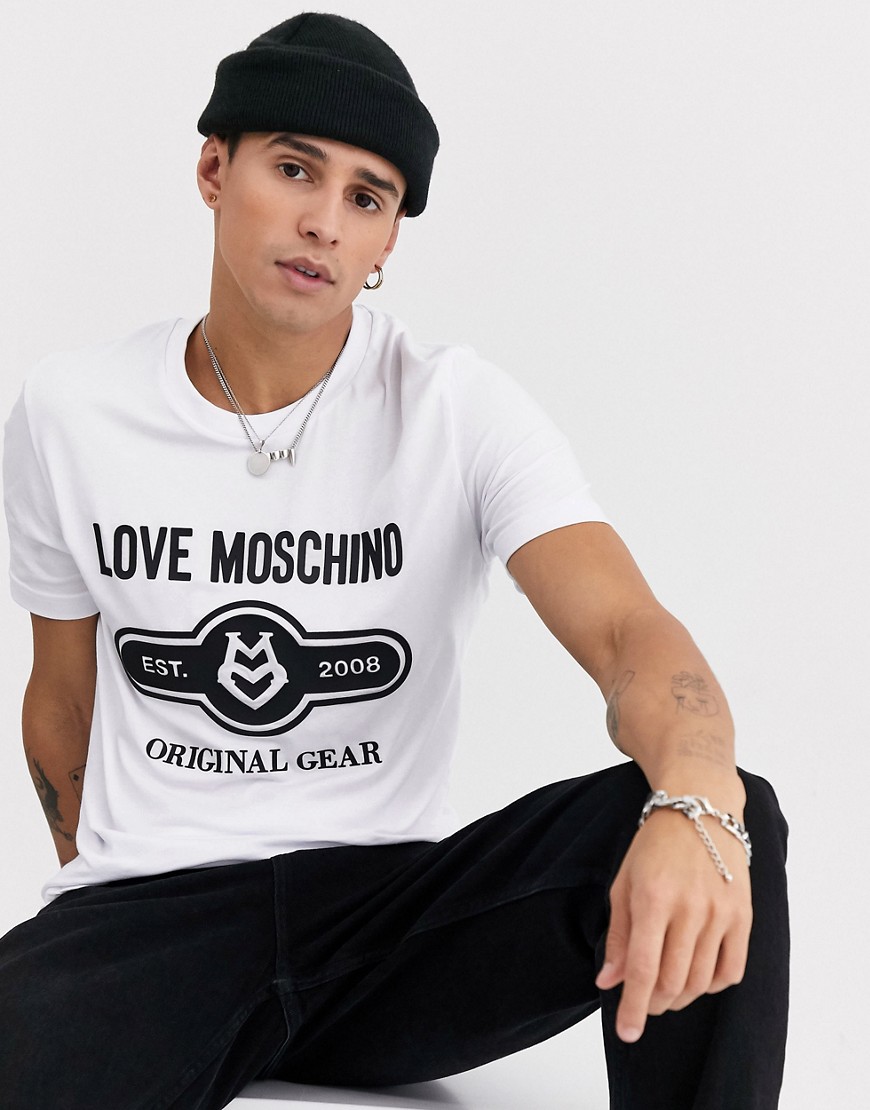 Love Moschino - T-shirt con logo a timbro-Bianco