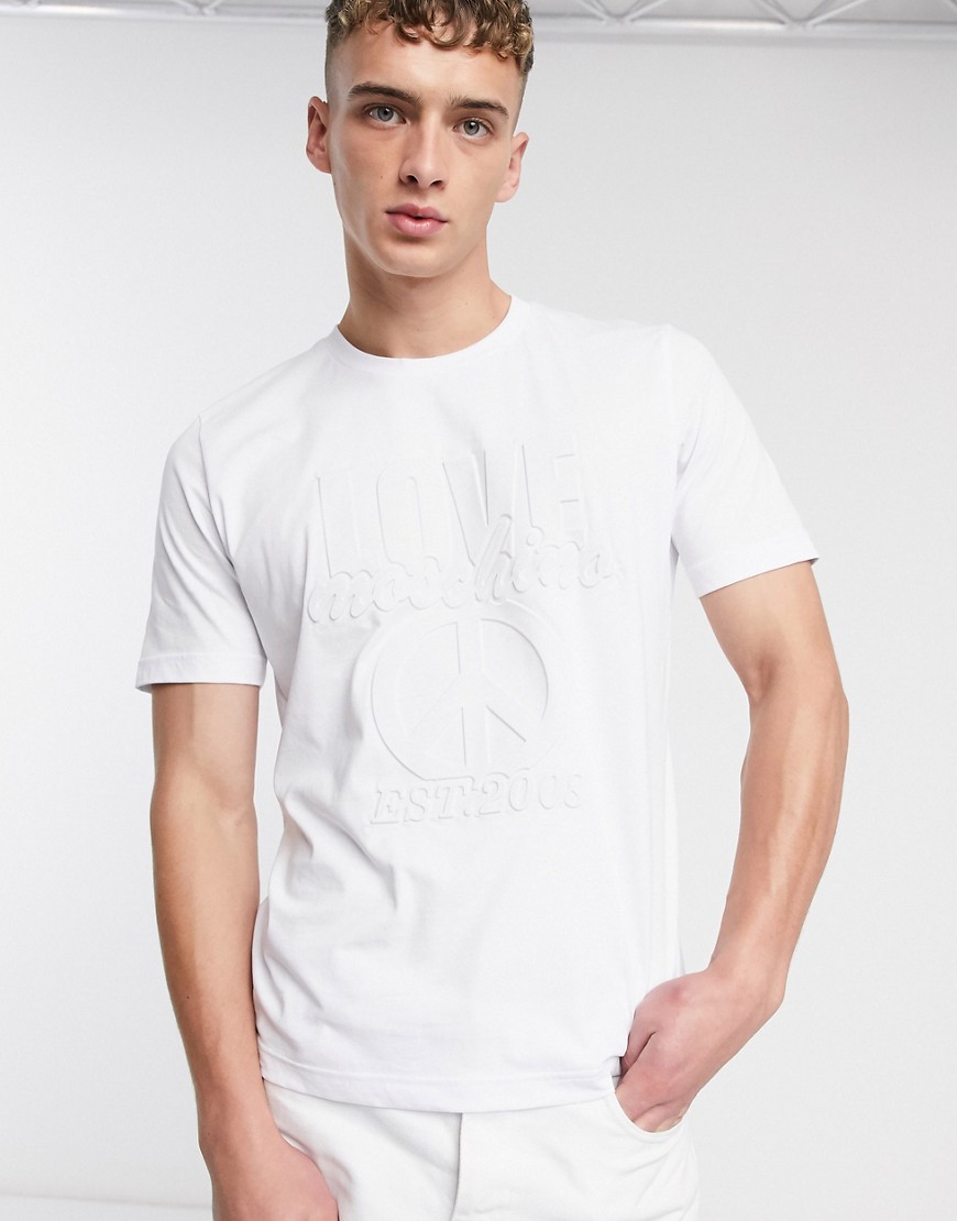 Love Moschino - T-shirt con logo goffrato-Bianco