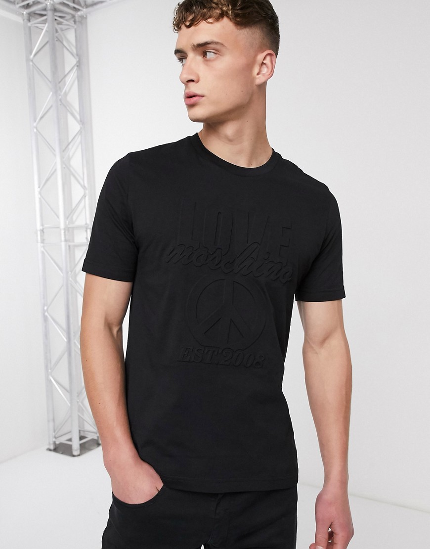 Love Moschino - T-shirt con logo goffrato-Nero