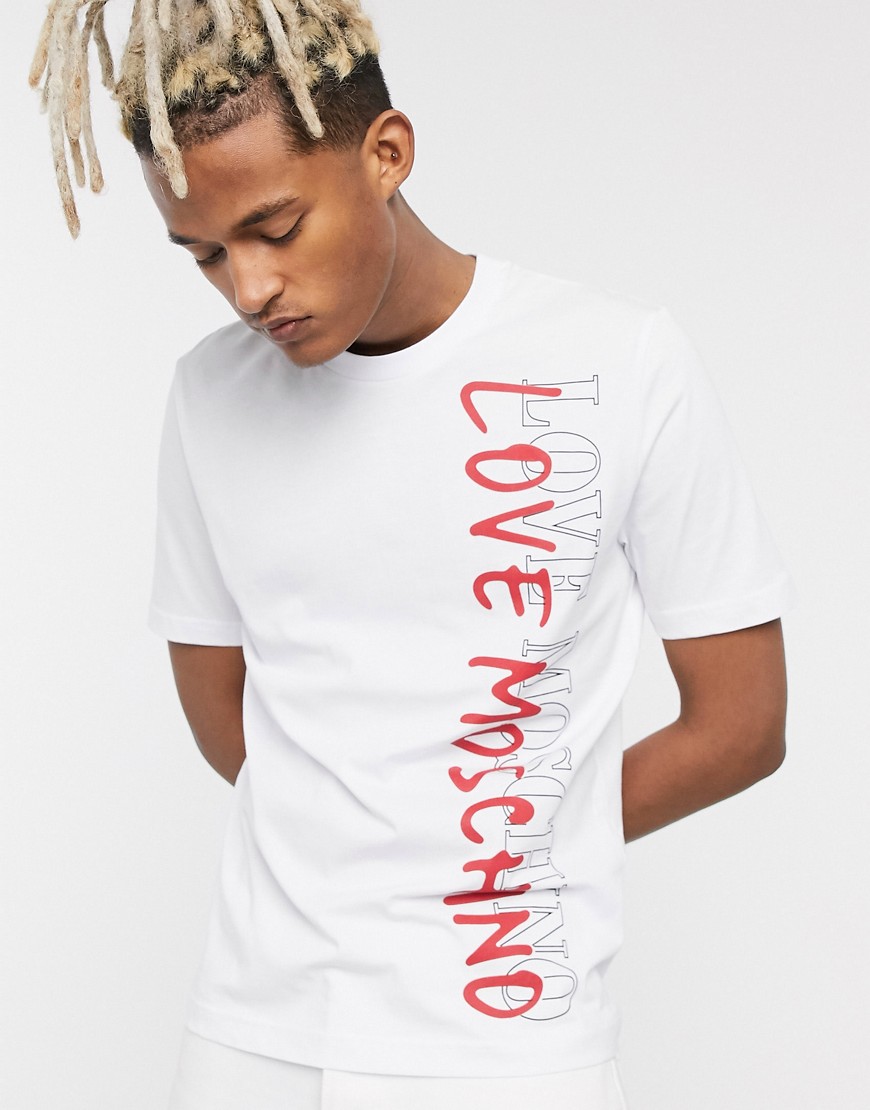 Love Moschino - T-shirt con logo laterale-Bianco