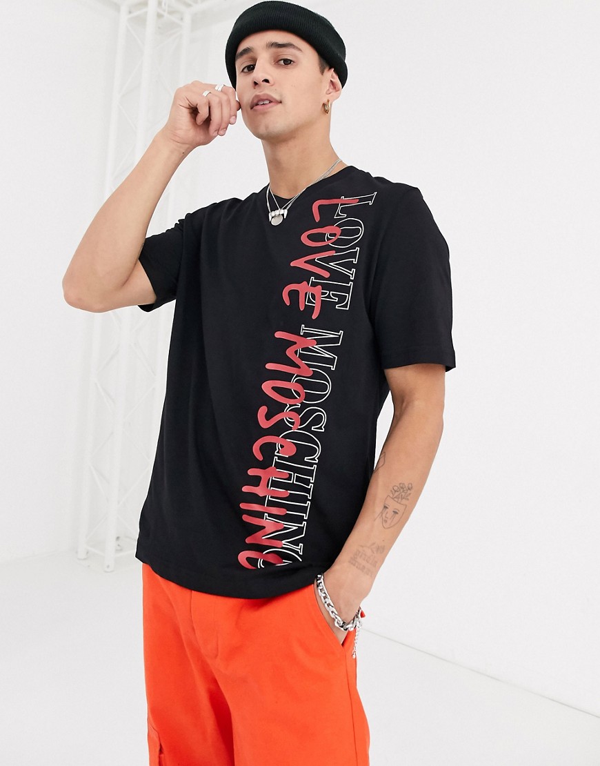 Love Moschino - T-shirt con logo laterale-Nero