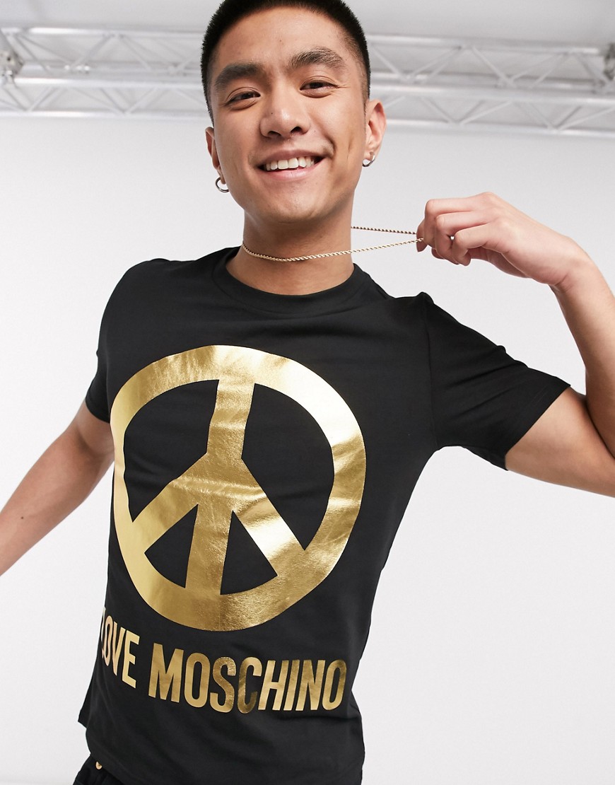 Love Moschino - T-shirt con logo oro-Nero