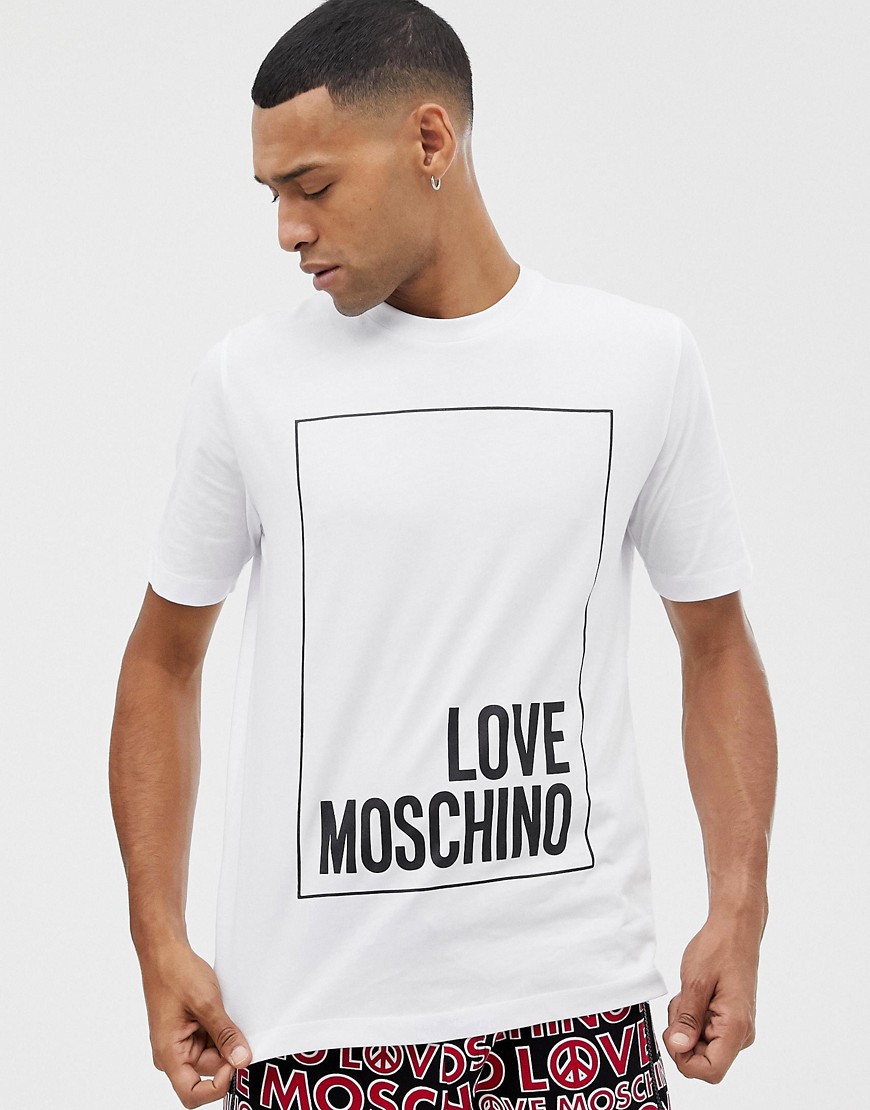 Love Moschino - T-shirt con logo quadrato-Bianco