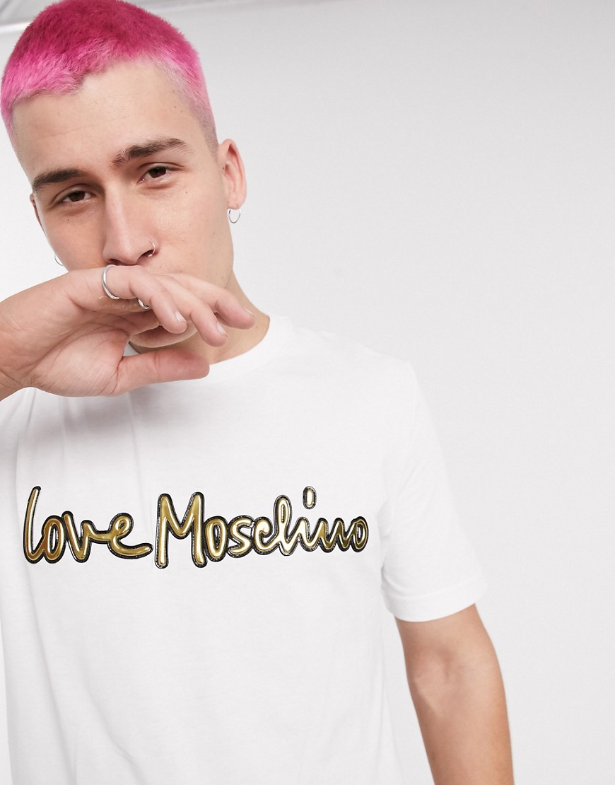 Love Moschino - T-shirt con logo stampato-Bianco