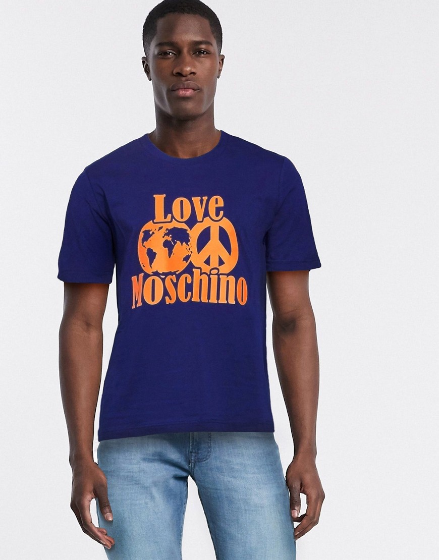 Love Moschino - T-shirt con mondo-Blu