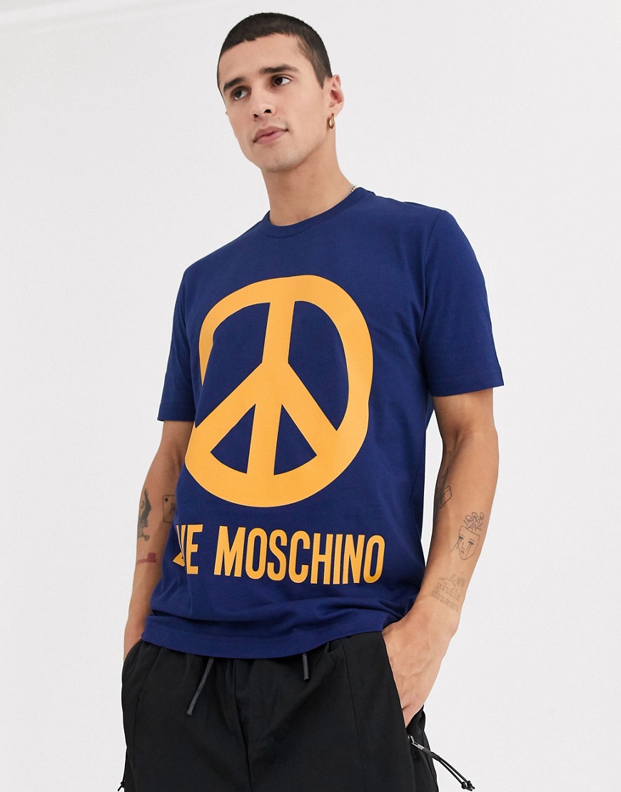 Love Moschino - T-shirt con segno della pace-Blu