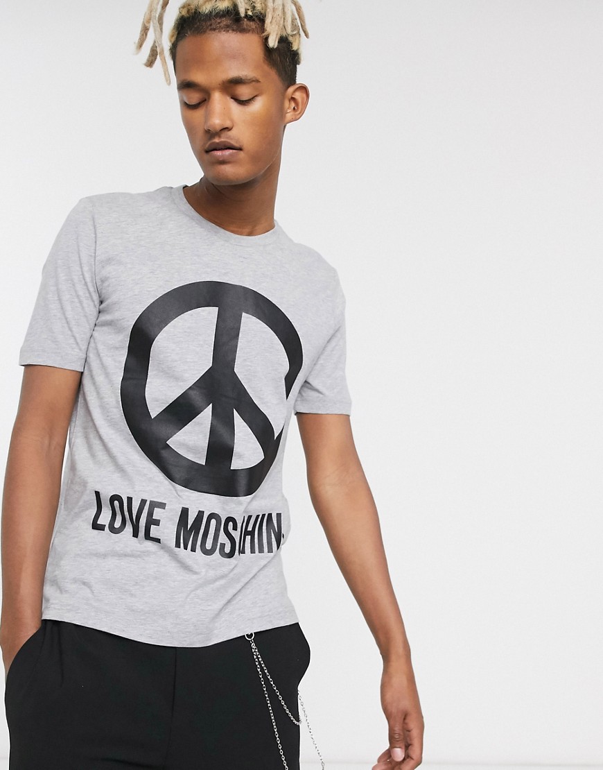 Love Moschino - T-shirt con segno della pace-Grigio
