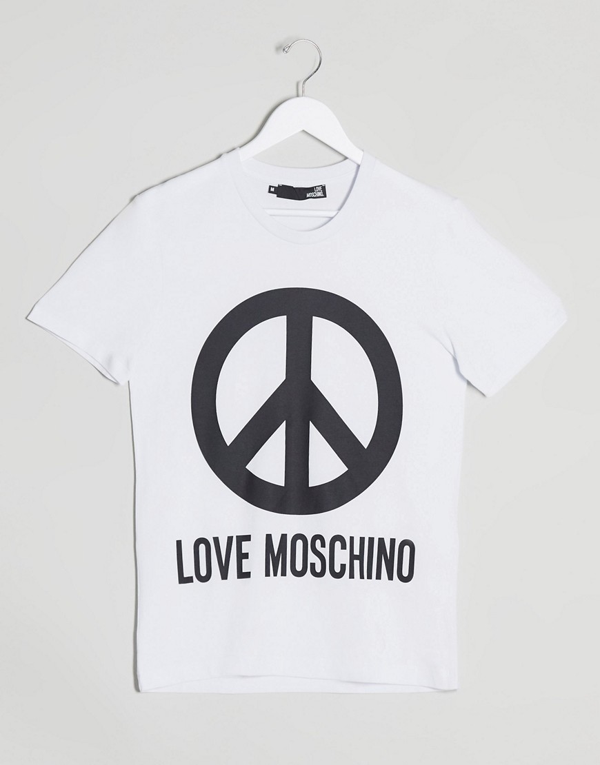 Love Moschino - T-shirt con segno della pace-Bianco