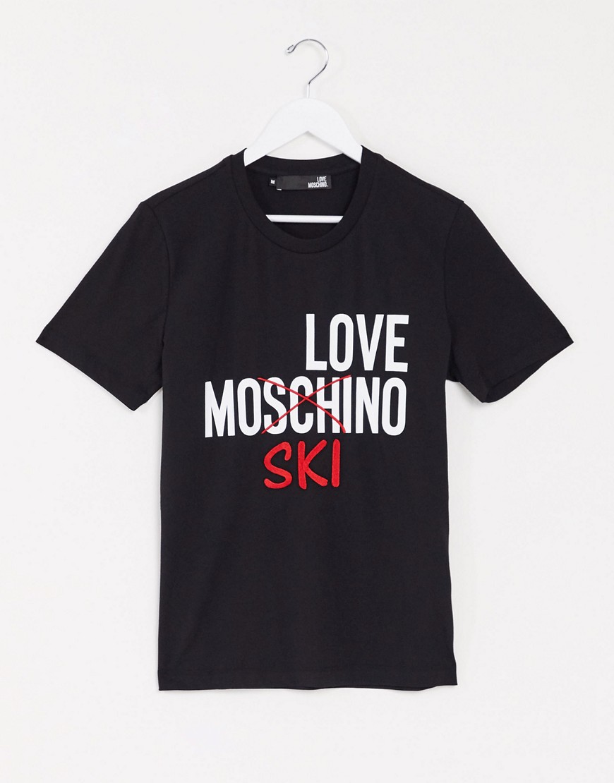 Love Moschino - T-shirt con stampa di sci-Nero