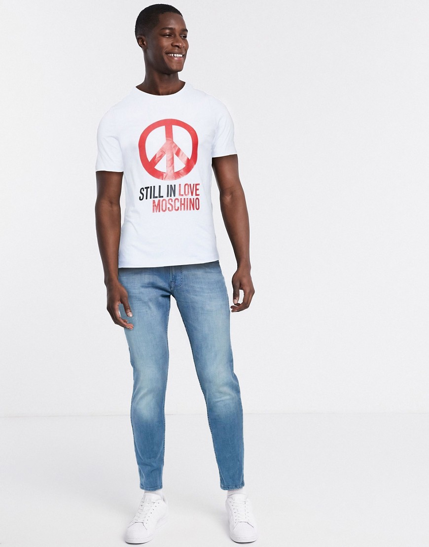 Love Moschino - T-shirt con stampa peace-Bianco