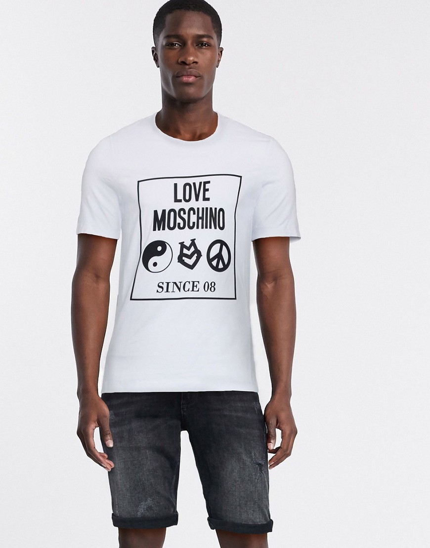 Love Moschino - T-shirt con stampa quadrata-Bianco