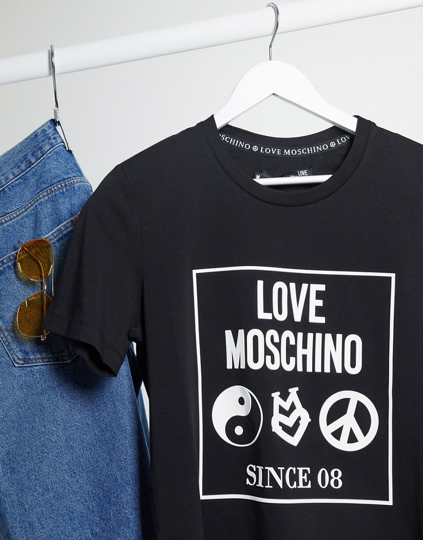 Love Moschino - T-shirt con stampa quadrata-Nero