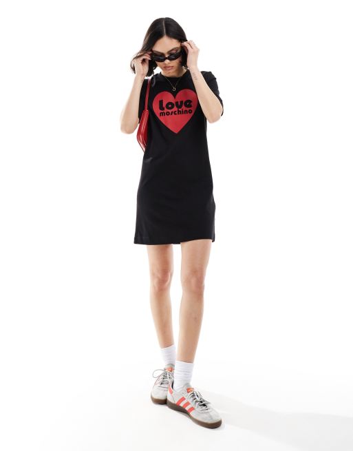 Love Moschino t shirt dress with heart logo in black