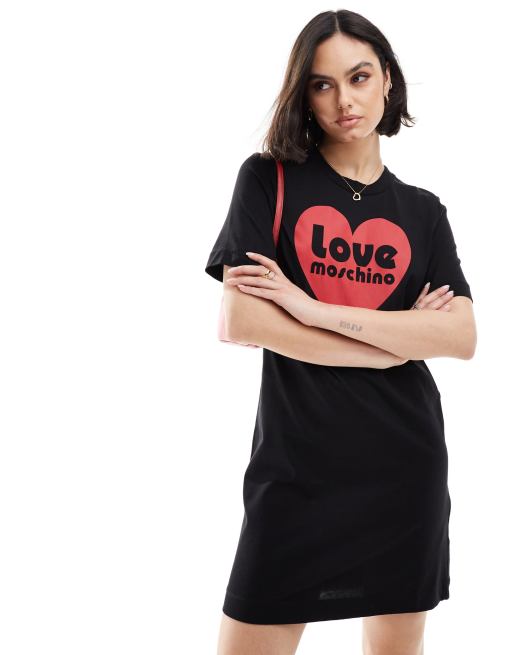 Love Moschino t shirt dress with heart logo in black | ASOS