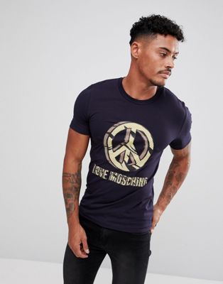 Love Moschino T-Shirt In Navy With Peace Logo | ASOS