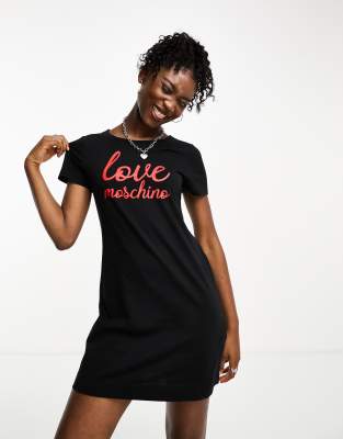 Love Moschino - T-Shirt-Kleid in Schwarz mit kursivem Logo