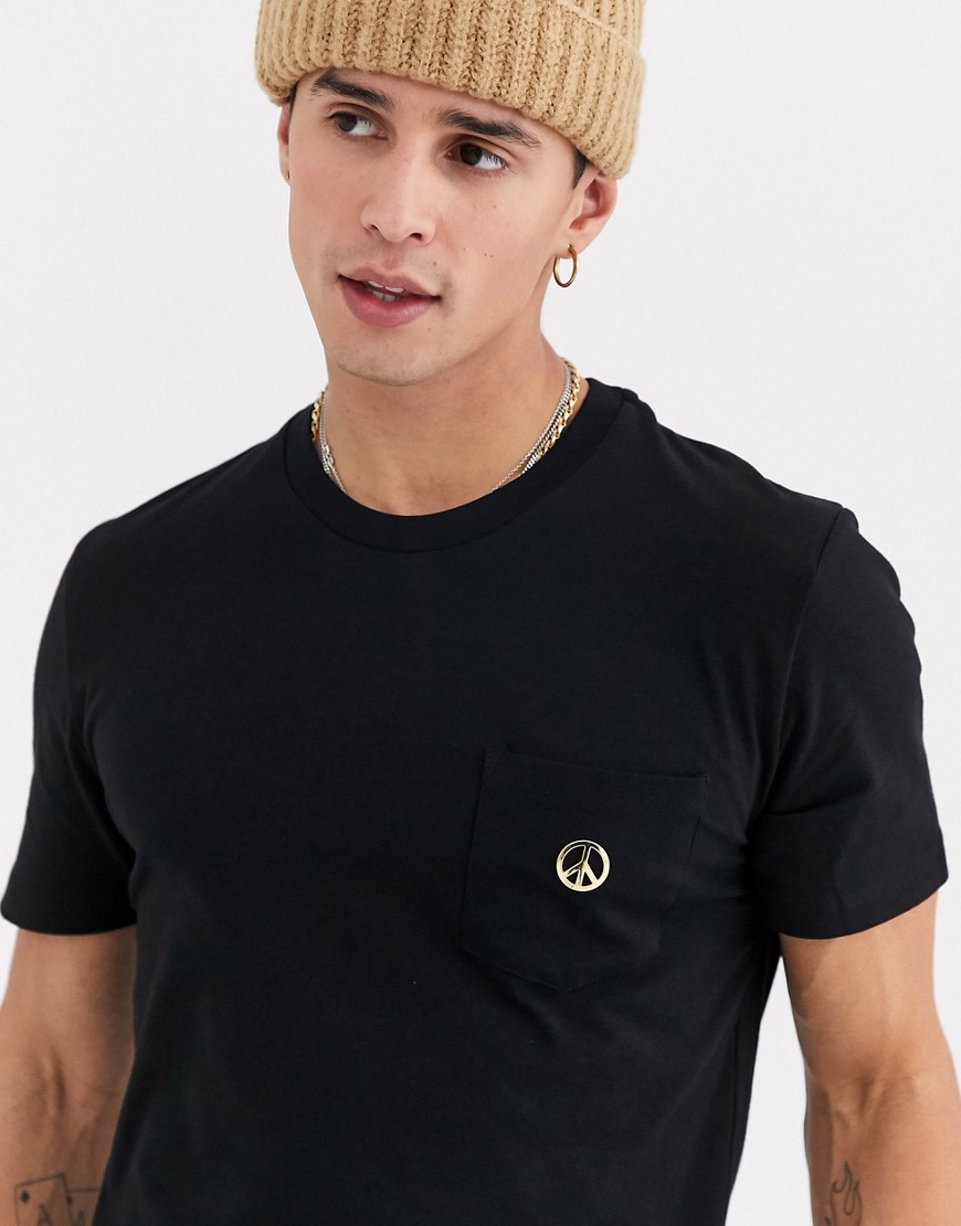 Love Moschino – T-shirt med ficka med peace-märke-Svart