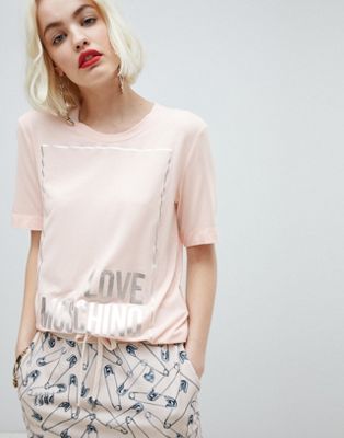 Love Moschino — T-shirt med firkantet logo-Pink