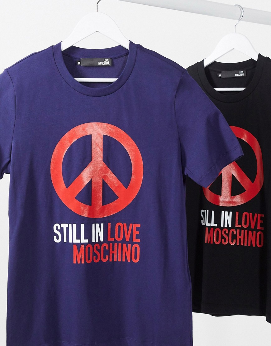 Love Moschino – T-shirt med fredsmärke-Blå