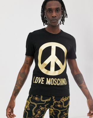 Love Moschino – T-shirt med guldfärgat peacemärke-Svart