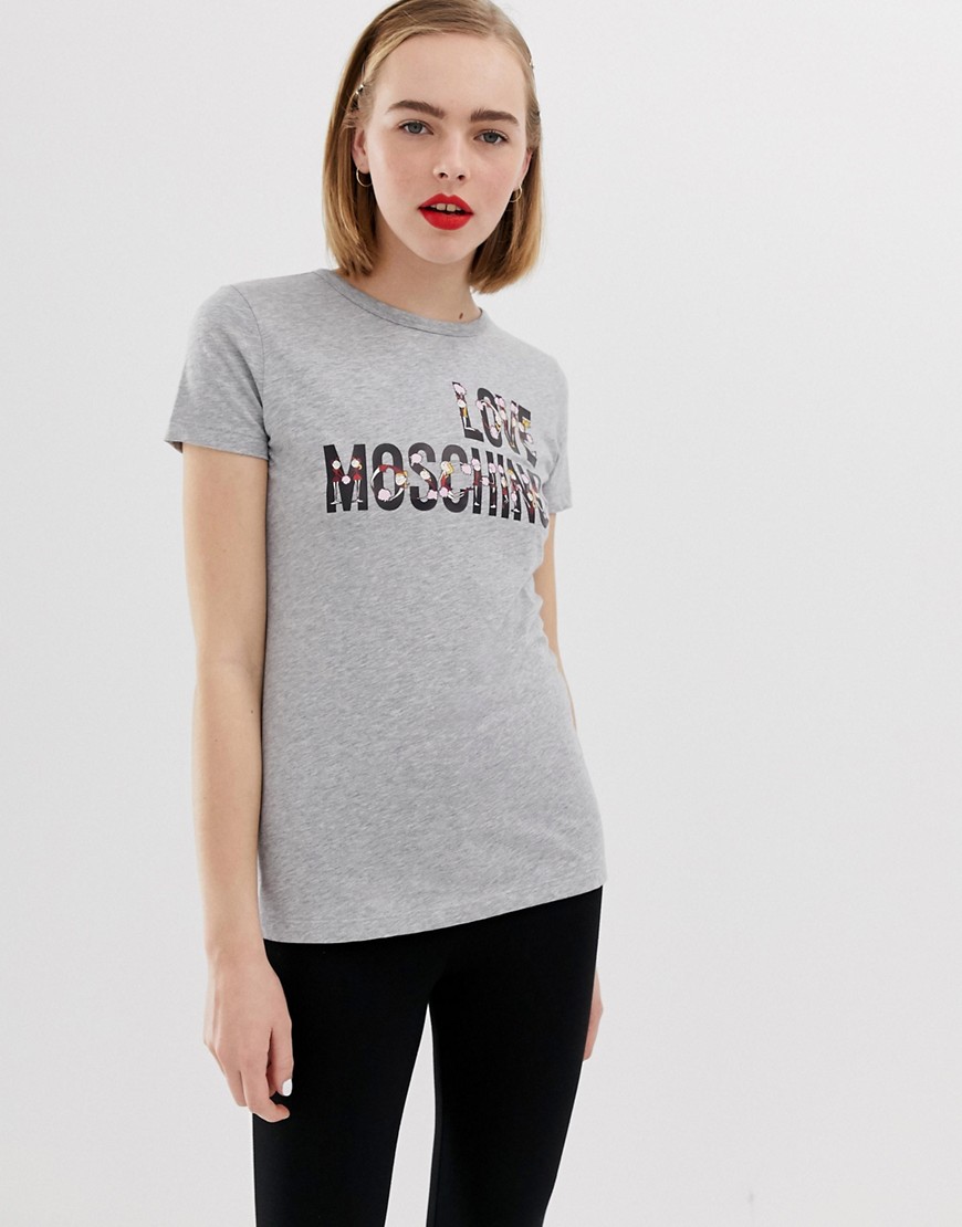 Love Moschino – T-shirt med mönstrad logga-Grå