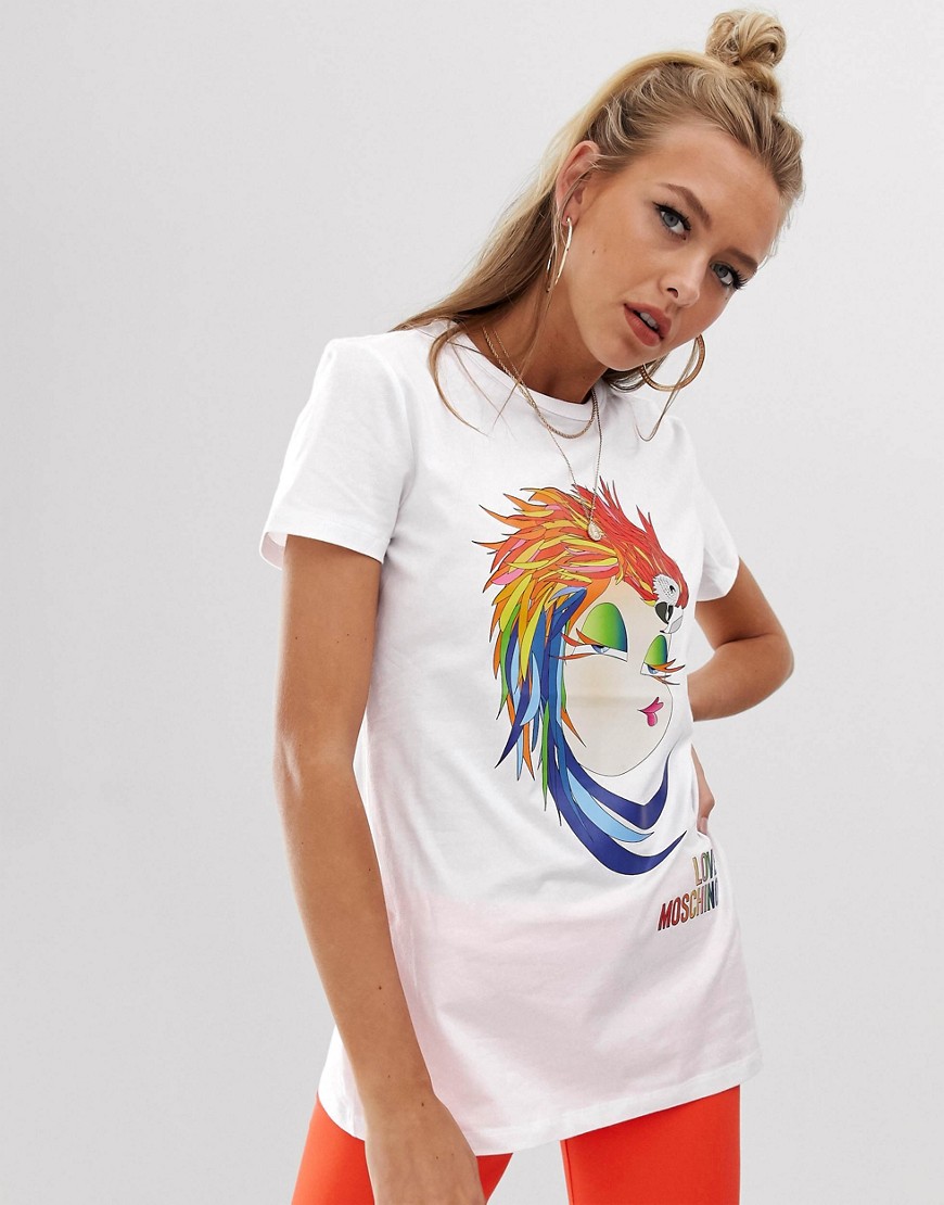 Love Moschino – T-shirt med papegojtryck-Vit