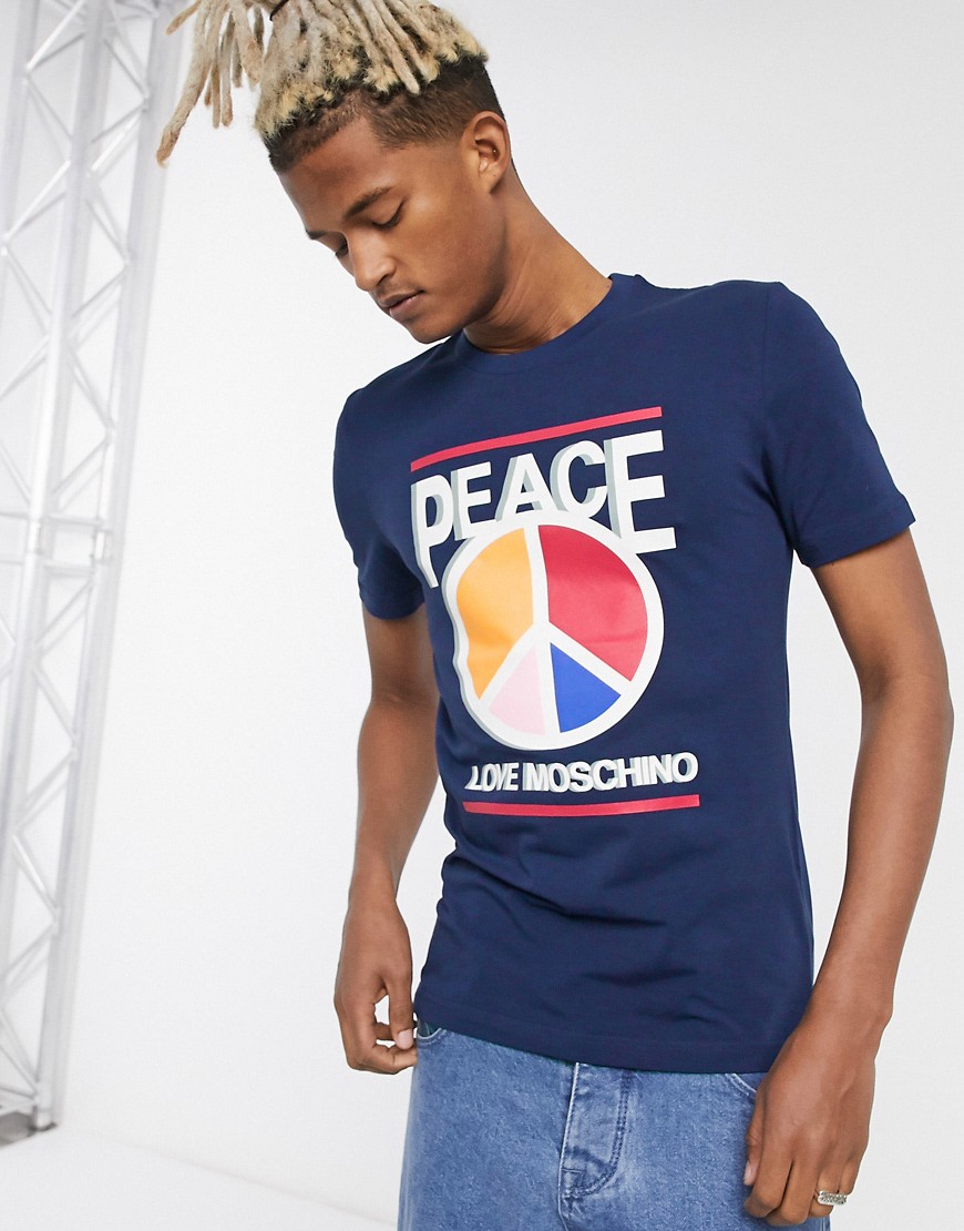 Love Moschino – T-shirt med peacetryck-Blå