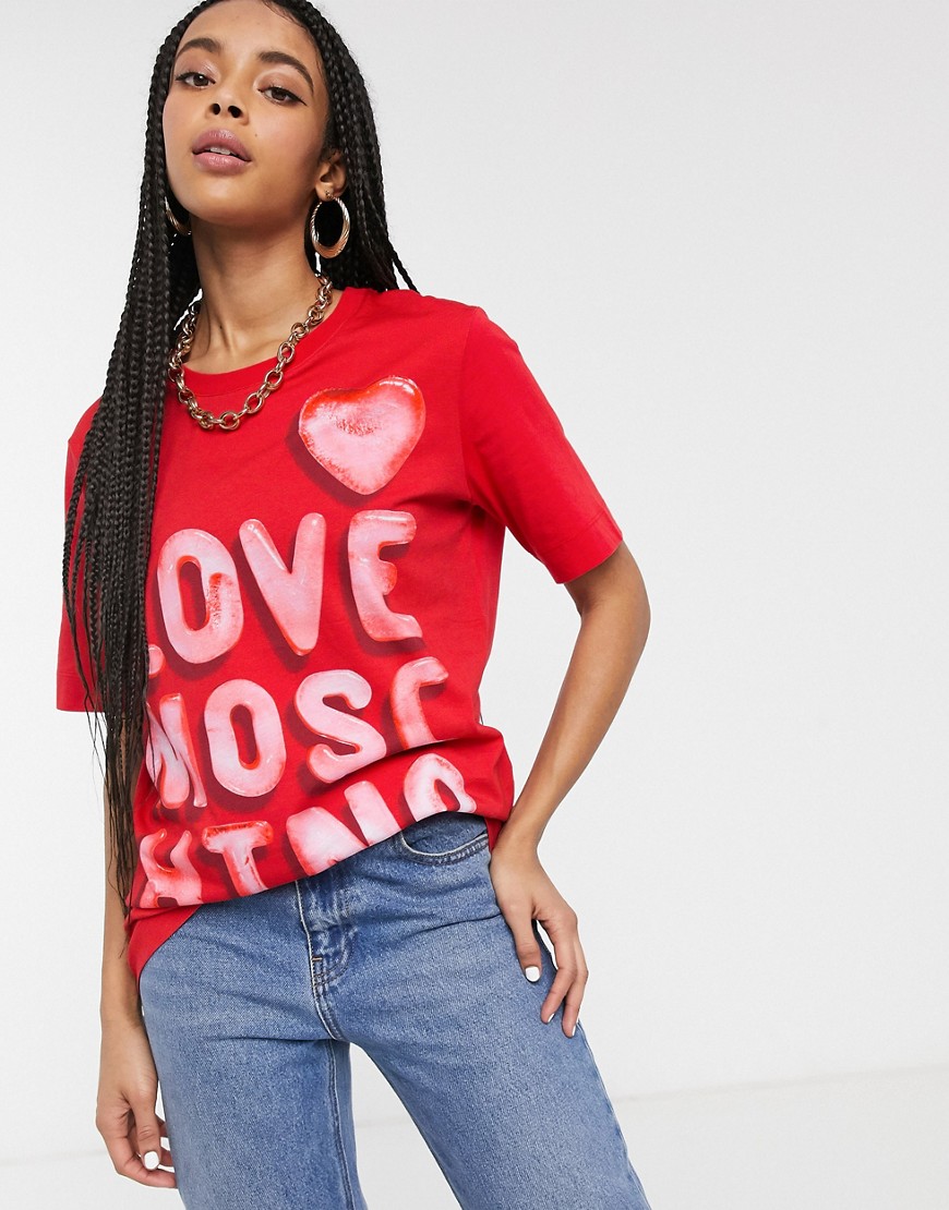 Love Moschino - T-shirt med slogan-logo-Rød