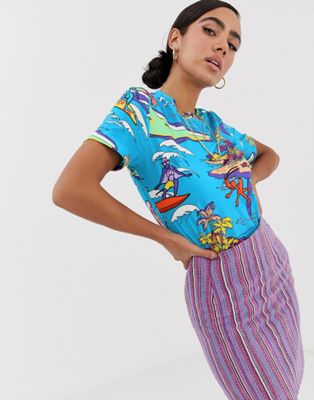 Love Moschino – T-shirt med tropiskt, grafiskt mönster-Blå