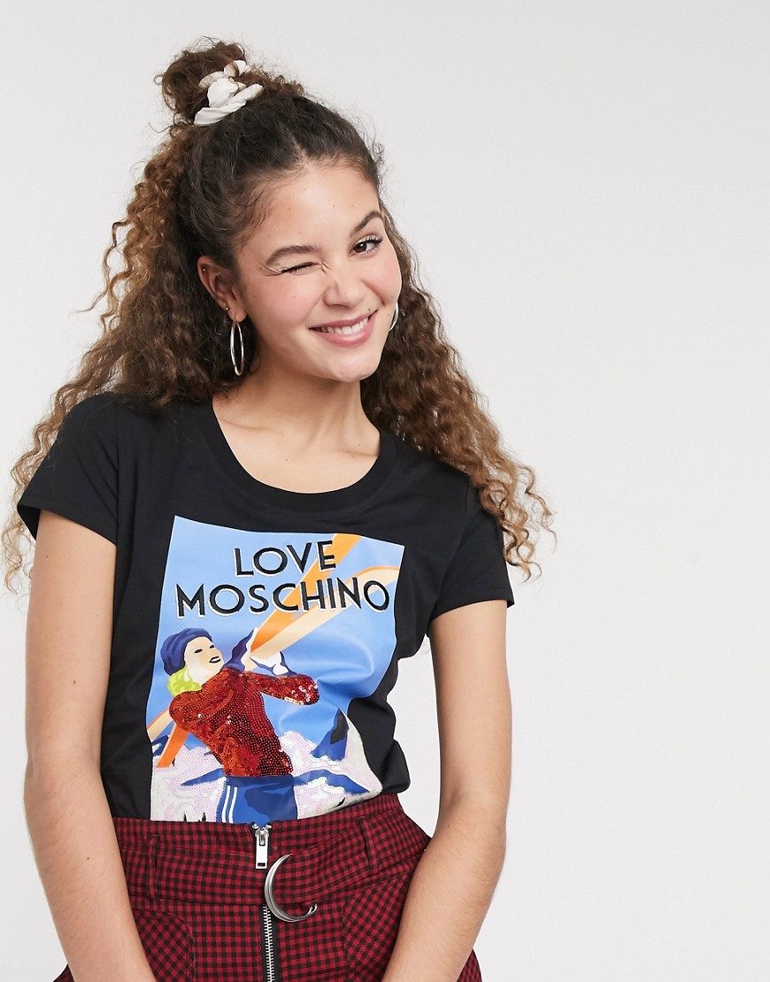 Love Moschino - T-shirt met alpenprint en logo-Zwart