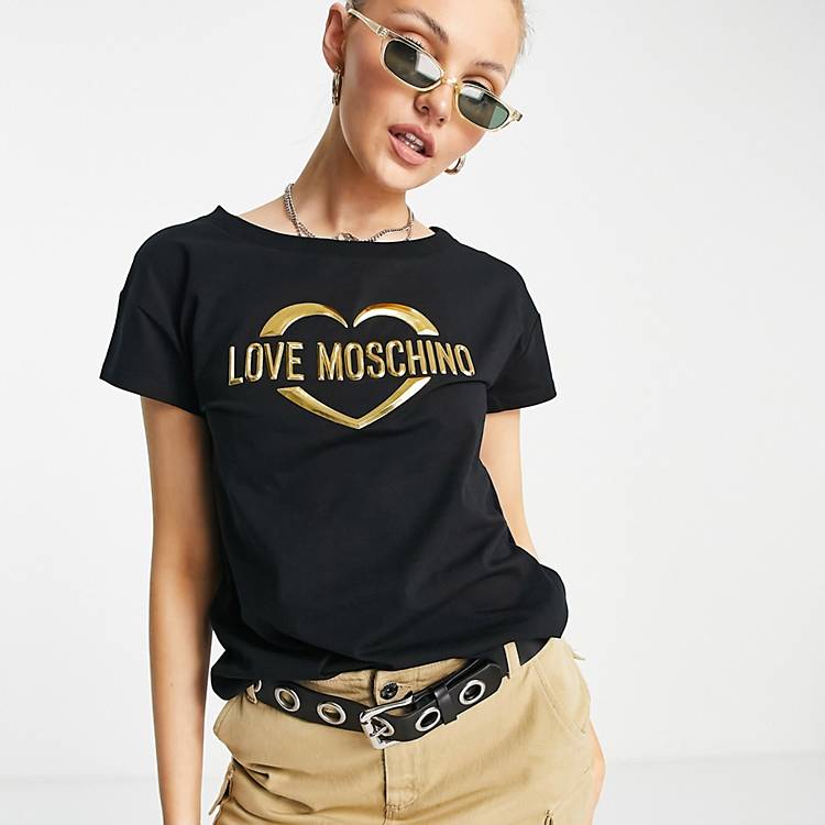 verdacht bon chatten Love Moschino - T-shirt met goud metallic logo in zwart | ASOS