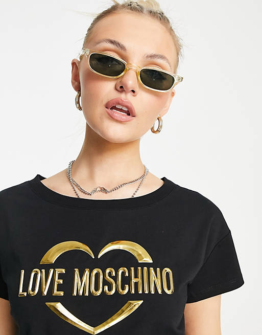 zwaartekracht zo veel Kudde Love Moschino - T-shirt met goud metallic logo in zwart | ASOS