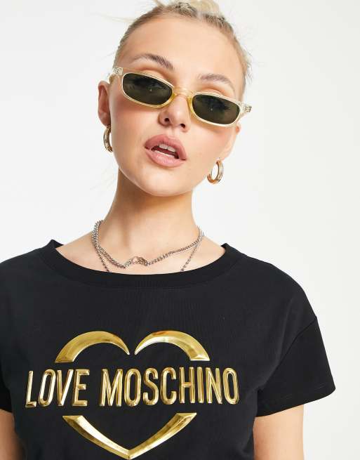 Toestemming Albany Reizende handelaar Love Moschino - T-shirt met goud metallic logo in zwart | ASOS