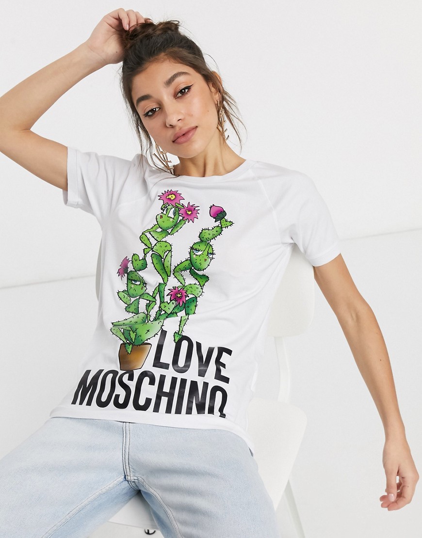 Love Moschino - T-shirt met logo en cactusprint-Wit