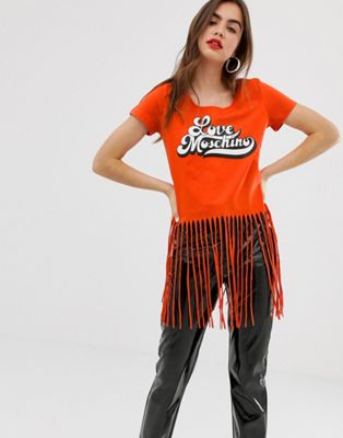 Love Moschino - T-shirt met logo en franjes-Oranje