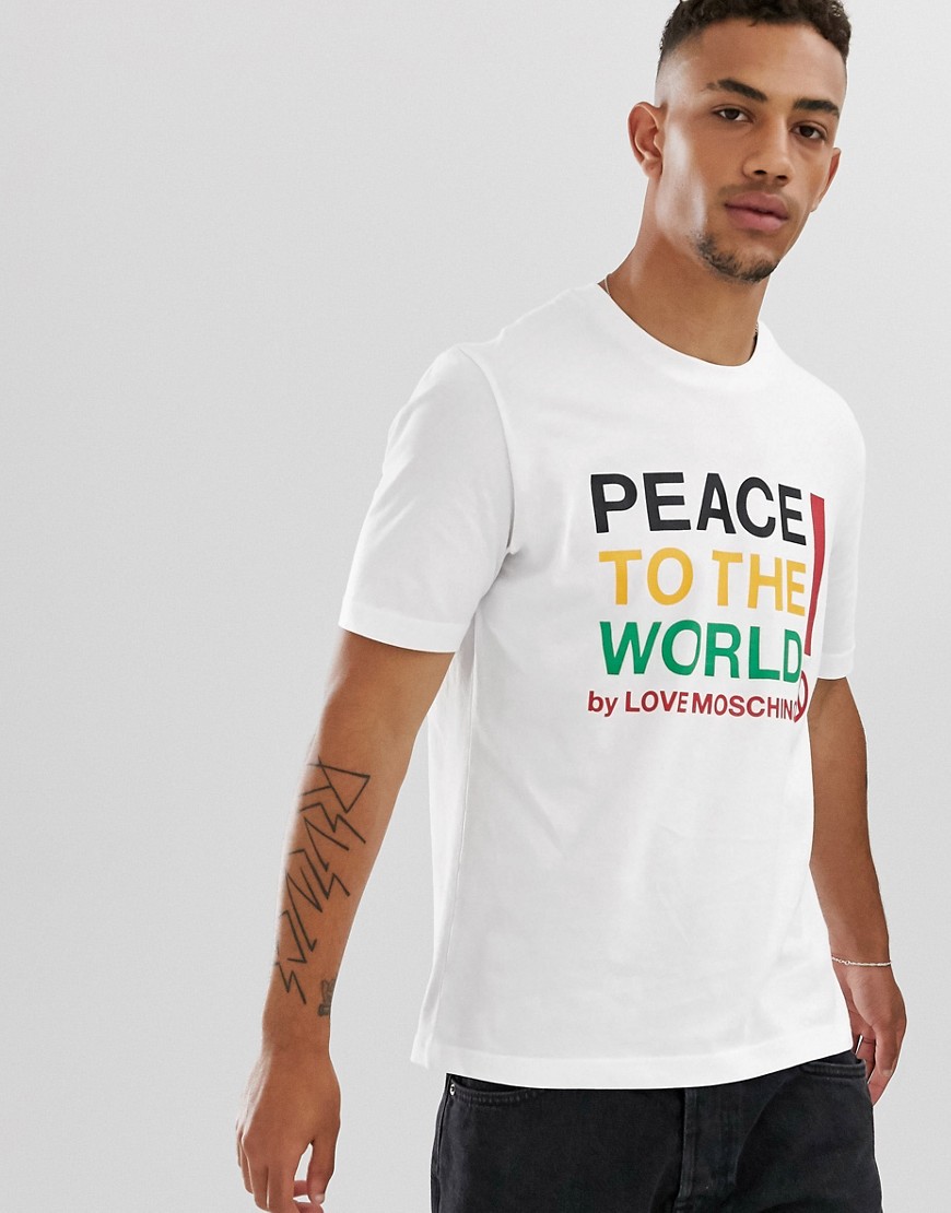 Love Moschino - T-shirt met Peace-print in wit