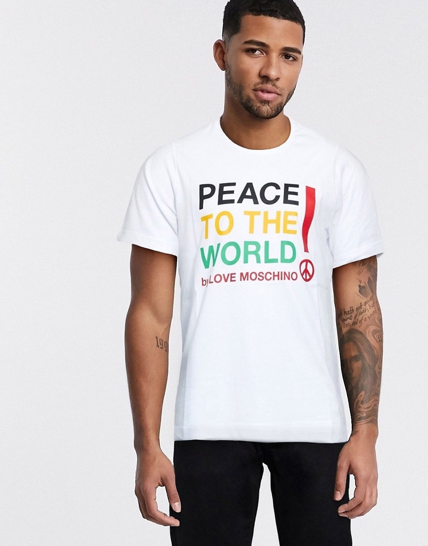 Love Moschino - T-shirt met print 'world peace' in wit